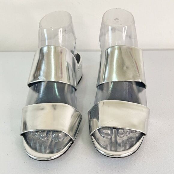 Via Spiga Galene Silver Double Strap Block Heel Slide Sandals - Picture 2 of 7